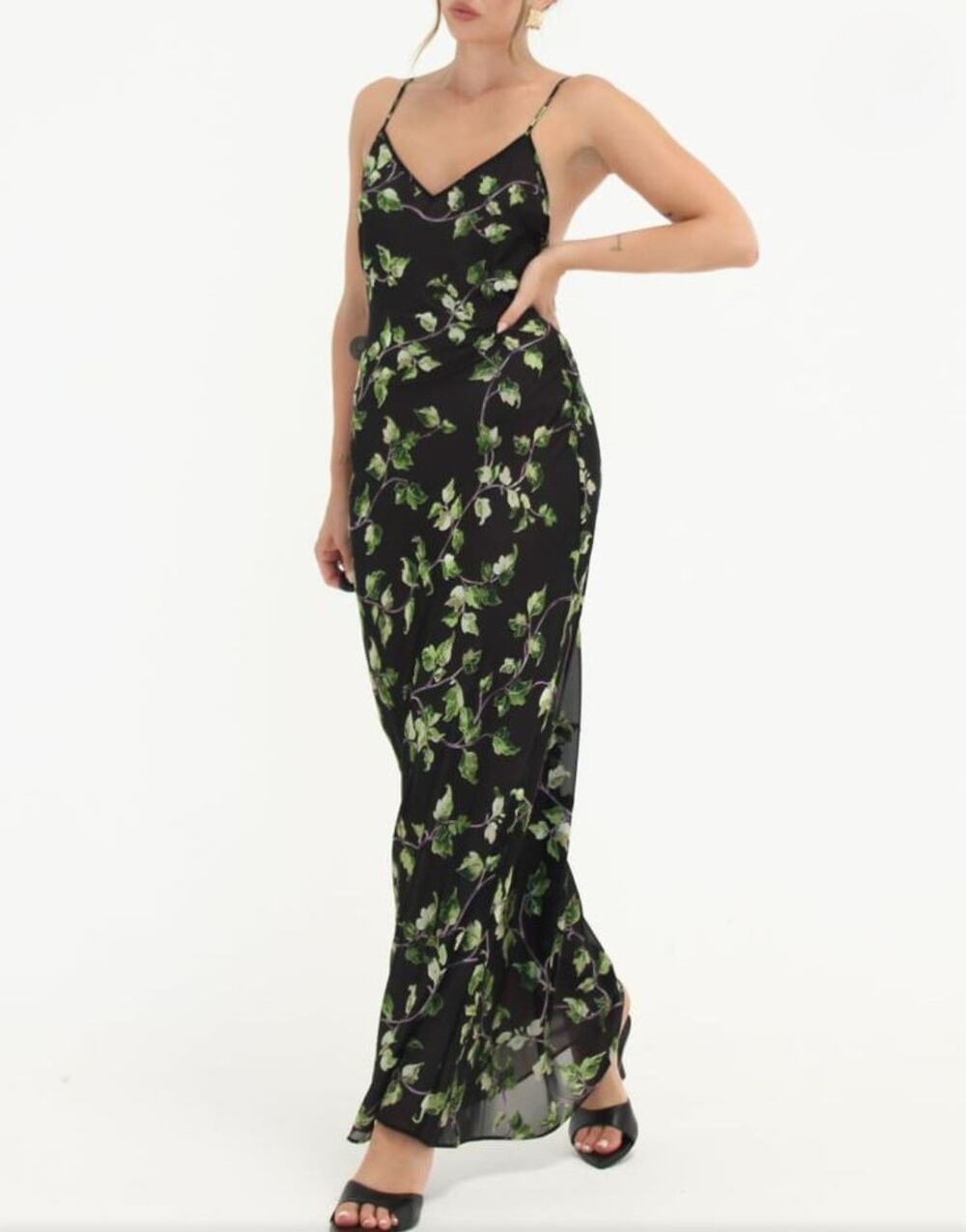 NWT Rumored Low Tide Floral Bias Cut Maxi Slip Dress Open Back Envy Medium